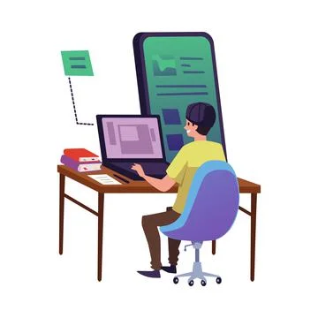 Designer creates interface for site or app, flat vector illustration isolated Stock Illustration