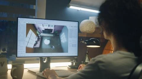 Designer creating 3D interior visualization 写真素材