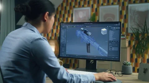 Designer creating 3D prototype of rifle Vídeos de archivo 211798998