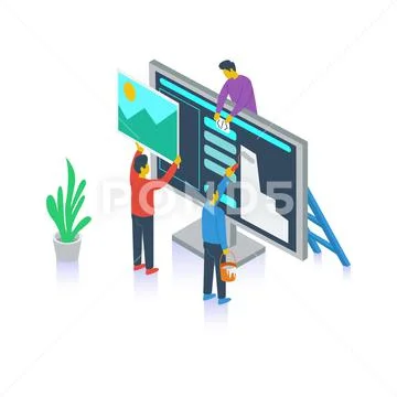 Designer creating design layout together vector illustration concept ...