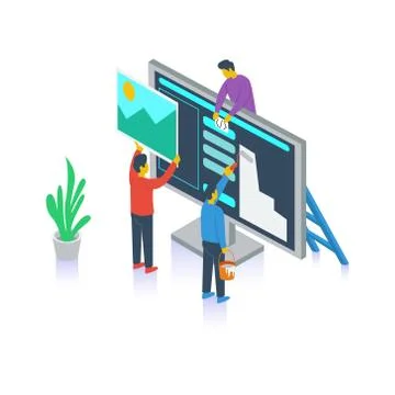 Designer creating design layout together vector illustration concept Illustrazione stock