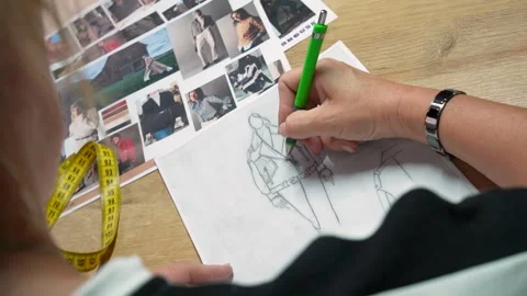 Designer Creating Garment Sketch in Leather Atelier, Izmir, Turkey - 4 SEP 2025 Stock Footage 322057166