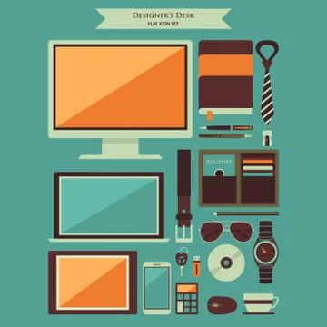 Designer Desktop Items Flat Icons Illustrazione stock