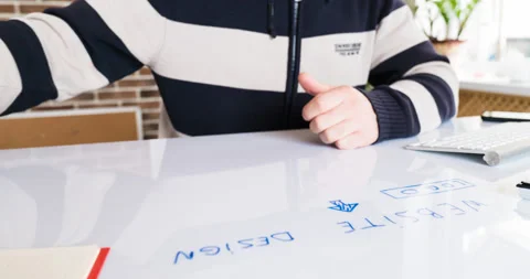 Designer develop a website design and drawing its framework on a whiteboard. Stock Footage 86564673