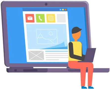 Designer, developer using profile web interface. Working with social media Stock Illustration