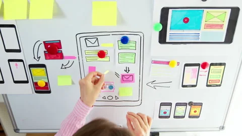 The designer is developing a web application for mobile phones Stock Footage 158703457