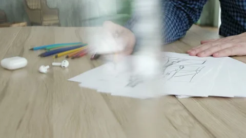 Designer draw sketches in the studio. Video stock 85668638