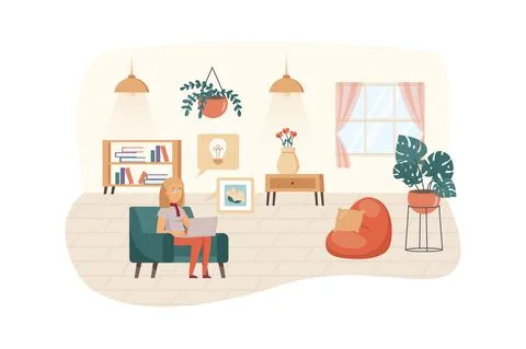 Designer drawing graphics on laptop, creates new ideas, making digital produc Stock Illustration