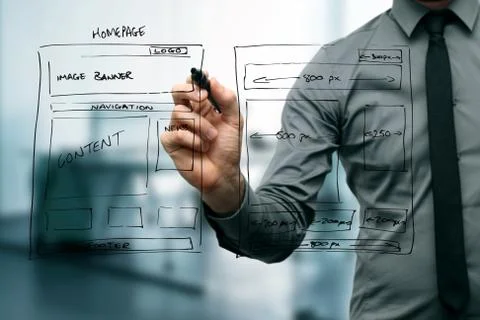 Designer drawing website development wireframe Foto stock