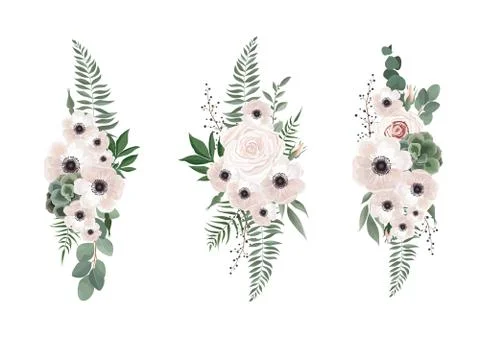 Designer elements set collection of greeng leaves herbs in watercolor style. Stock Illustration