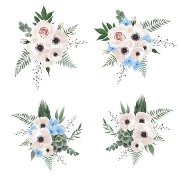 Designer elements set collection of greeng leaves herbs in watercolor style. 스톡 일러스트