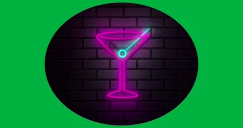 Designer exploring brick circle in marketing, showcasing neon cocktail glass on Stock Footage 317595581