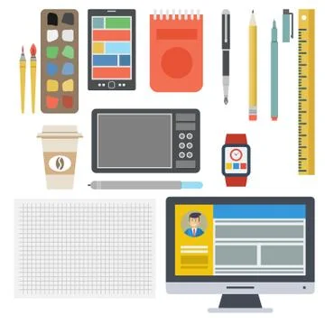 Designer Flat Set Stock Illustration