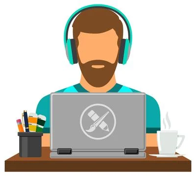 Designer freelancer working on laptop Stock Illustration