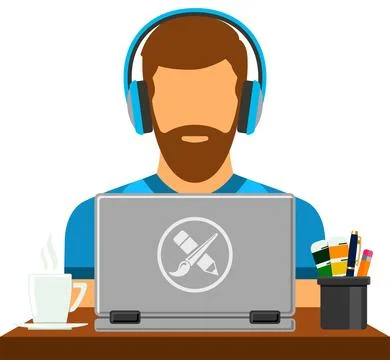 Designer freelancer working on laptop Stock Illustration