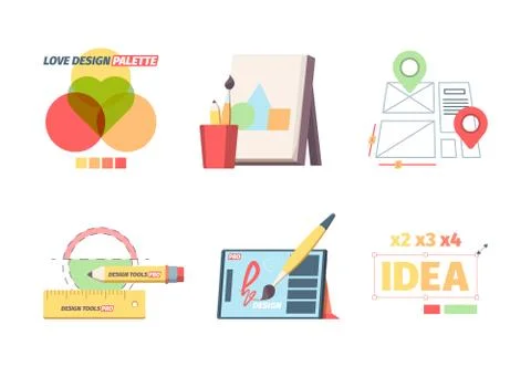 Designer graphic tools set. Creative color selection palette development website Stock Illustration
