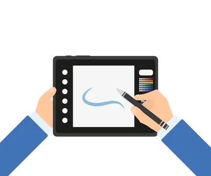 Designer graphics tablet with stylus in hand Stock Illustration