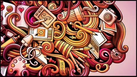 Designer hand drawn doodle banner. Cartoon detailed flyer. Stock Illustration