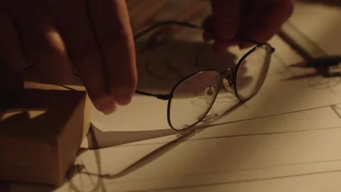 Designer Hands Placing Glasses on Geometric Sketches Vídeos de archivo 337415619