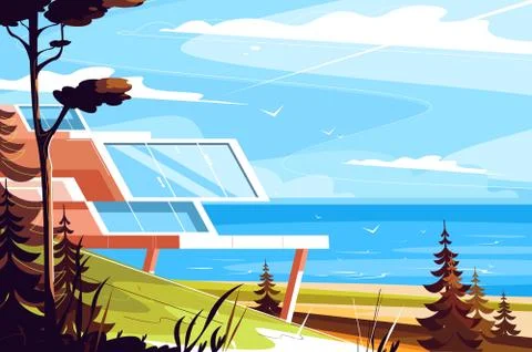 Designer house on seashore Stock Illustration