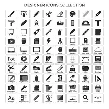 Designer icons collection with creative tools, graphic design elements, and.. Stock Illustration