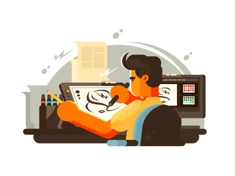 Designer illustrator draws Stock Illustration