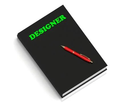 DESIGNER- inscription of green letters on black book on white background Stock Illustration