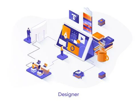 Designer isometric web banner. Illustrazione stock