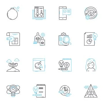 Designer linear icons set. Creative, Innovative, Artistic, Visionary, Detail 스톡 일러스트