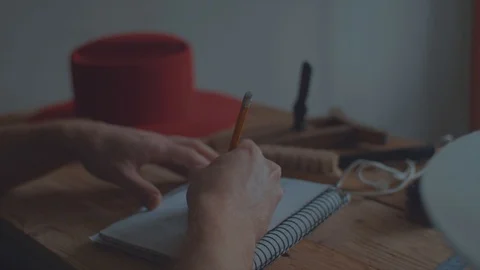 Designer makes a felt hat. Fedora hat Stock Footage 86484796