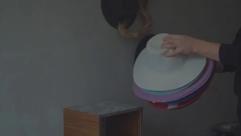Designer makes a felt hat. Fedora hat Stock Footage 86484933