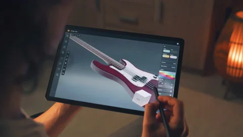 Designer making 3D prototype of guitar Video stock 211798900