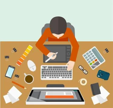 Designer management workplace Stock Illustration