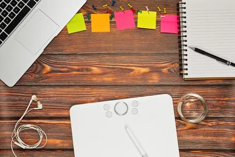 Designer or illustrator working space Stock Photos