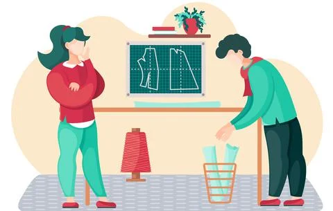 The designer is planning a model for the future jacket. The guy works with a イラスト素材