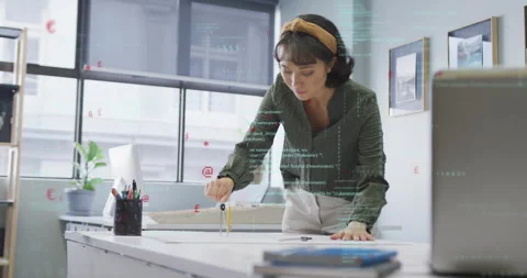 Designer positioning compass at drafting table, drawing arcs switching to pencil Stock Footage 315538061