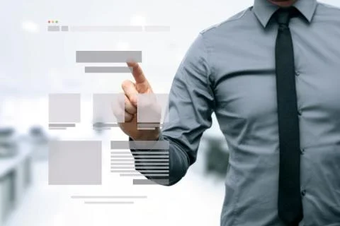 Designer presenting website development wireframe Illustrazione stock