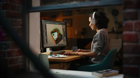 Designer Rotate 3d Model While Working Stock Footage 197421971