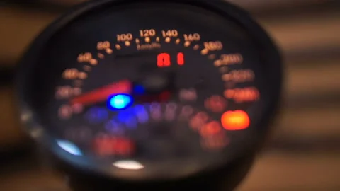 Designer speedometer with flashing arrows, safe driving concept, no overspeed Video stock 89997599