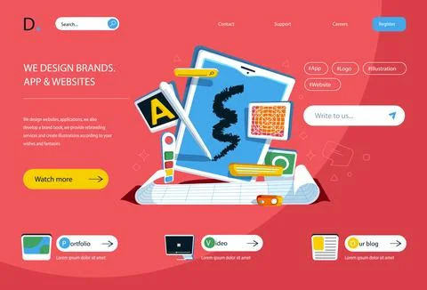 Designer studio concept in flat cartoon design for homepage layout. Agency .. Illustrazione stock