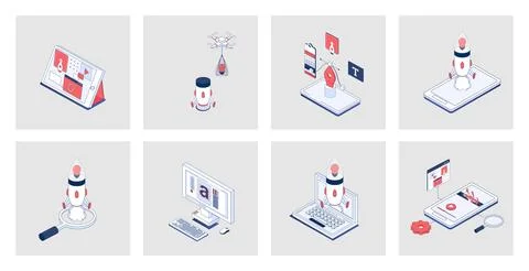 Designer studio concept of isometric icons in 3d isometry design for web. Int Stock-Illustration