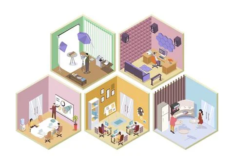 Designer Studio Isometric Rooms Stock Illustration