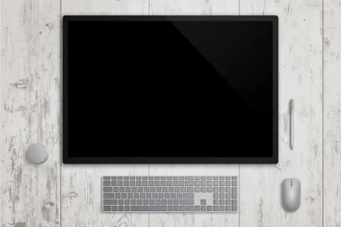 Designer surface display studio in horizontal position. Blank touch screen fo Stock Photos