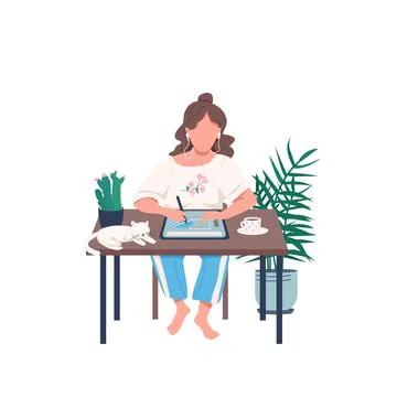Designer with tablet flat color vector faceless character Stock Illustration