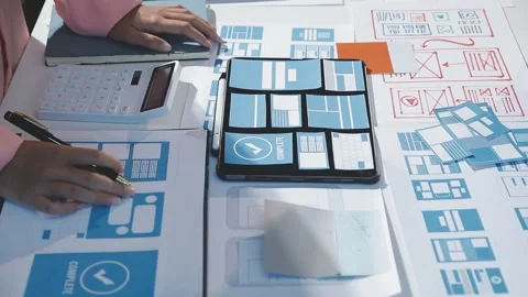 The designer team is designing the uxui system to make the uxui system work.. Stock Footage 290953374