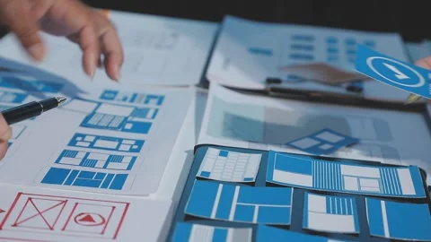The designer team is designing the uxui system to make the uxui system work.. Stock Footage 290953376