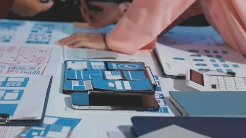 The designer team is designing the uxui system to make the uxui system work.. Stock Footage 290953677