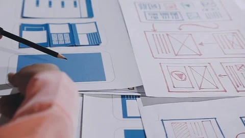 The designer team is designing the uxui system to make the uxui system work.. Stock Footage 308982669