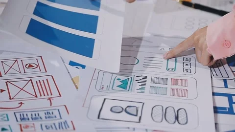 The designer team is designing the uxui system to make the uxui system work.. Stock Footage 308982721