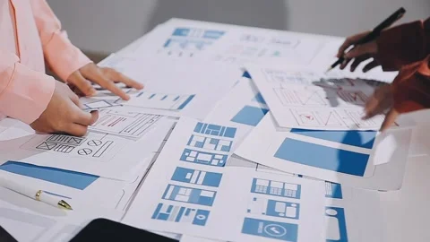 The designer team is designing the uxui system to make the uxui system work.. Stock Footage 308982777